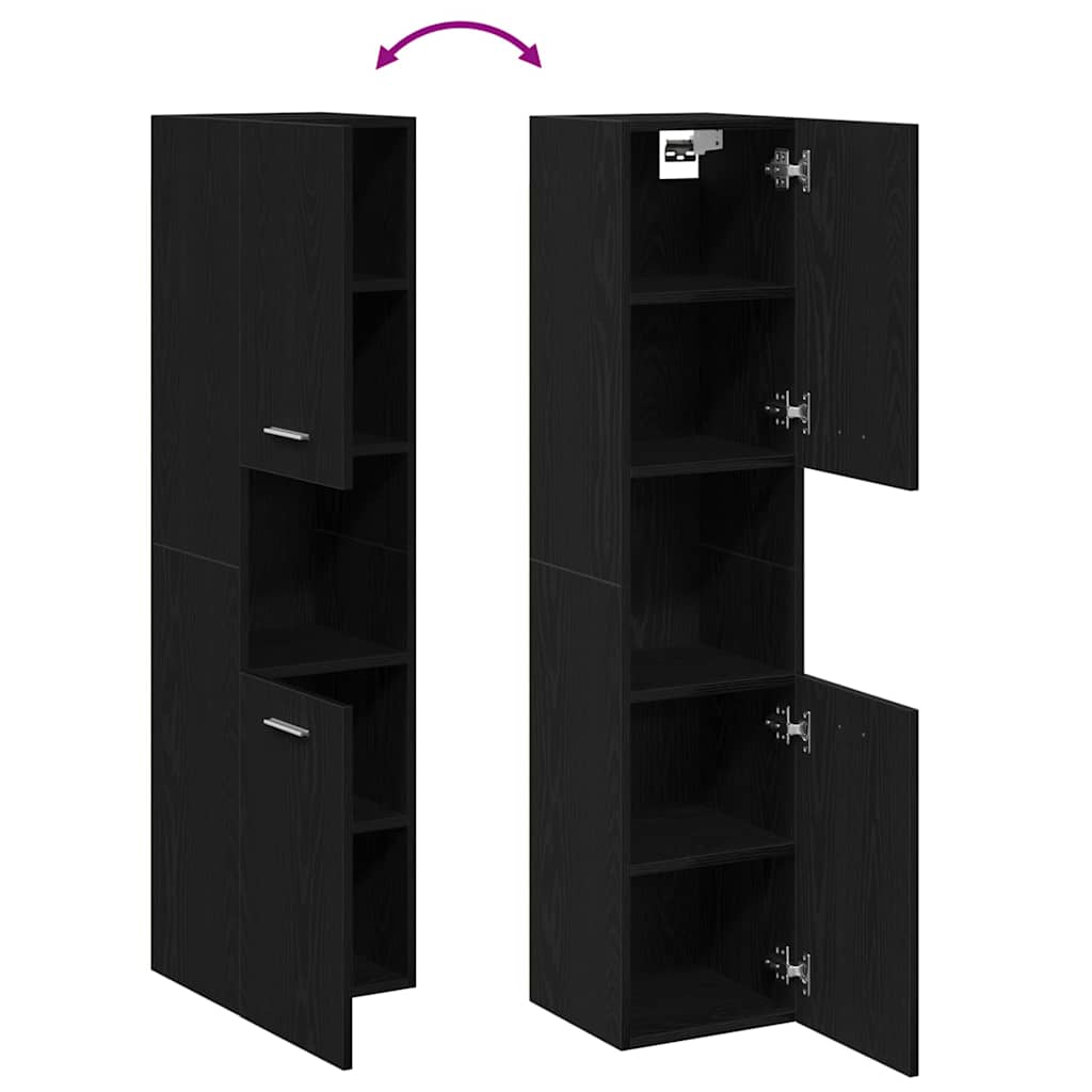 Armário de Banheiro com porta Carvalho Preto 30 x 30 x 130 cm