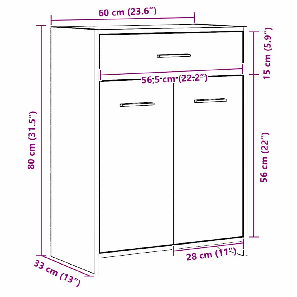 Armário de Banheiro com gaveta Carvalho Preto 60 x 33 x 80 cm