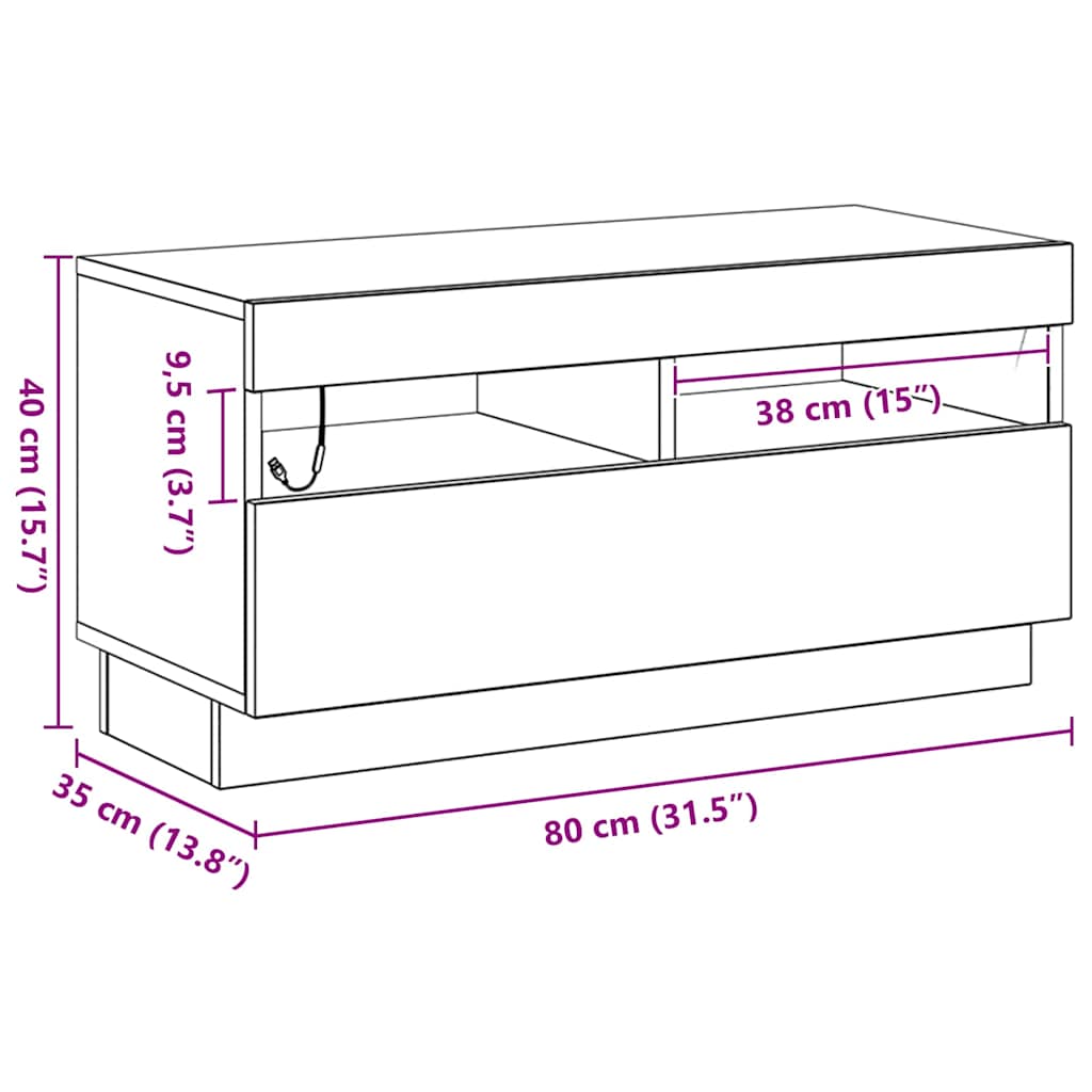 Gabinete para TV Carvalho Preto 80 x 35 x 40 cm