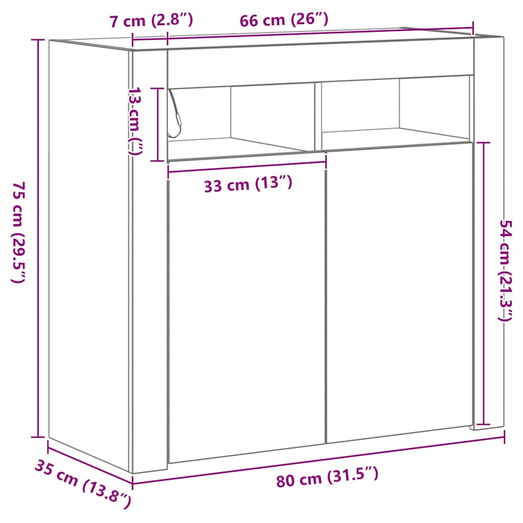 Buffet Preto 80 x 35 x 75 cm Madeira processada