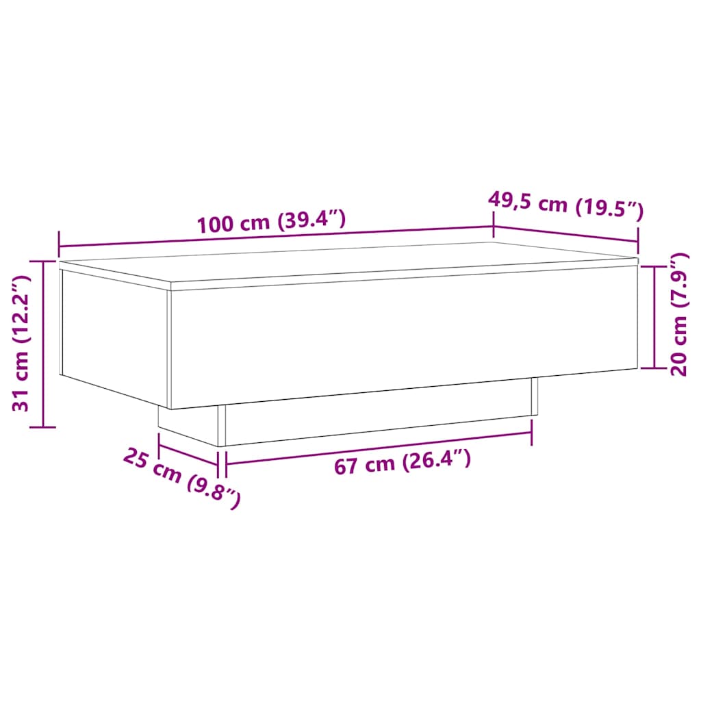Mesa de Centro Carvalho preto 100 x 49.5 x 31 cm