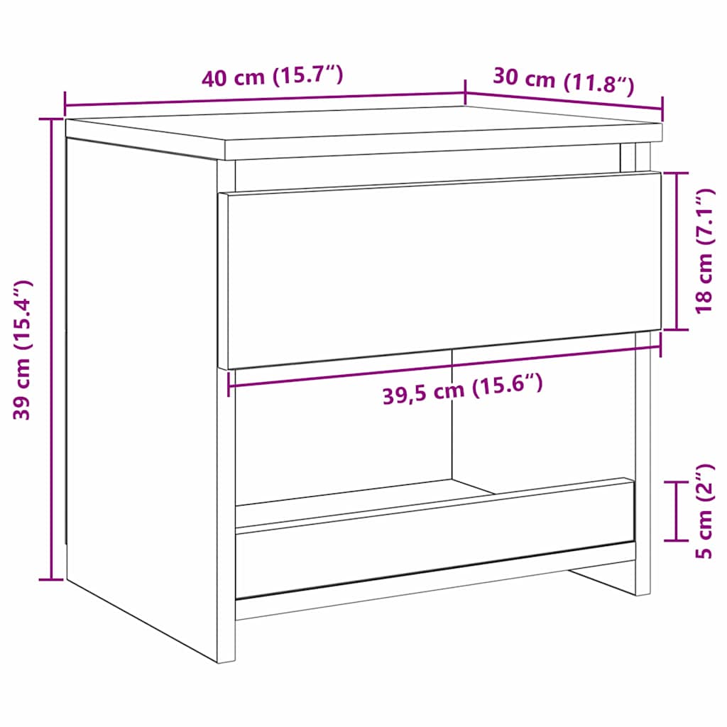 Armário de Cabeceira 2 pcs Carvalho Preto 40 x 30 x 39 cm