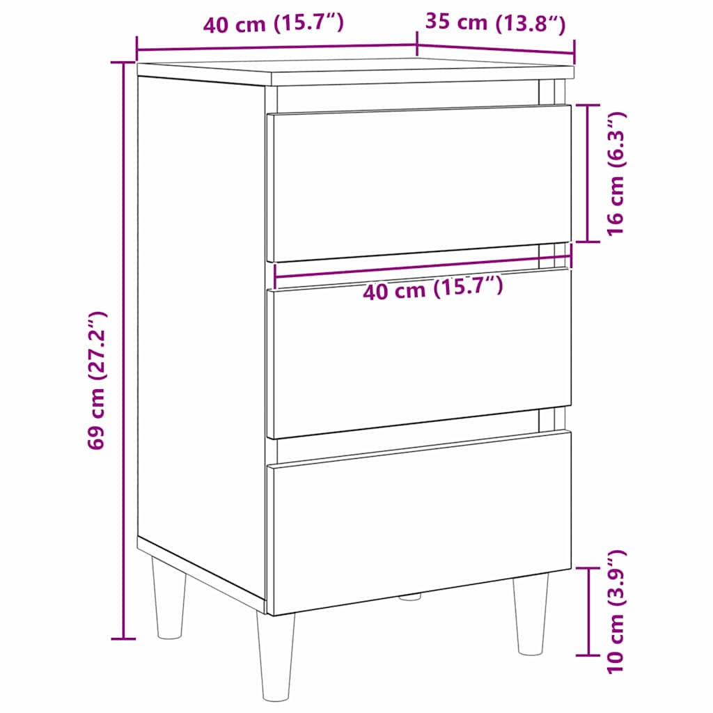 Armário de Cabeceira com gaveta Carvalho preto 40 x 35 x 69 cm
