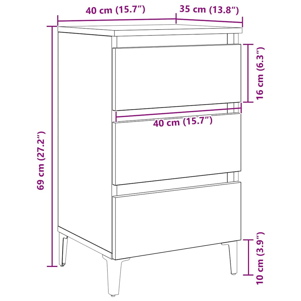 Armário de Cabeceira com gaveta Carvalho preto 40 x 35 x 69 cm