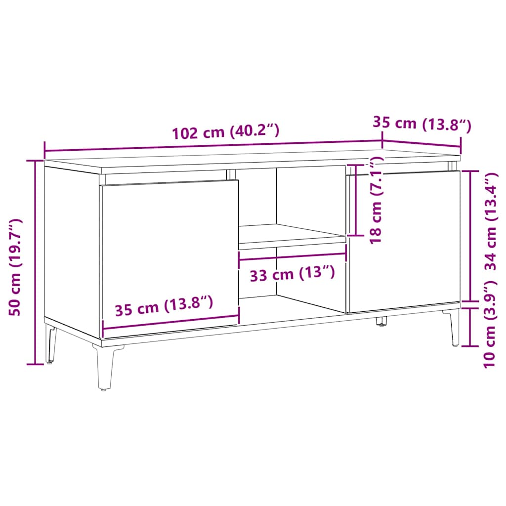 Gabinete para TV Carvalho Preto 102 x 35 x 50 cm