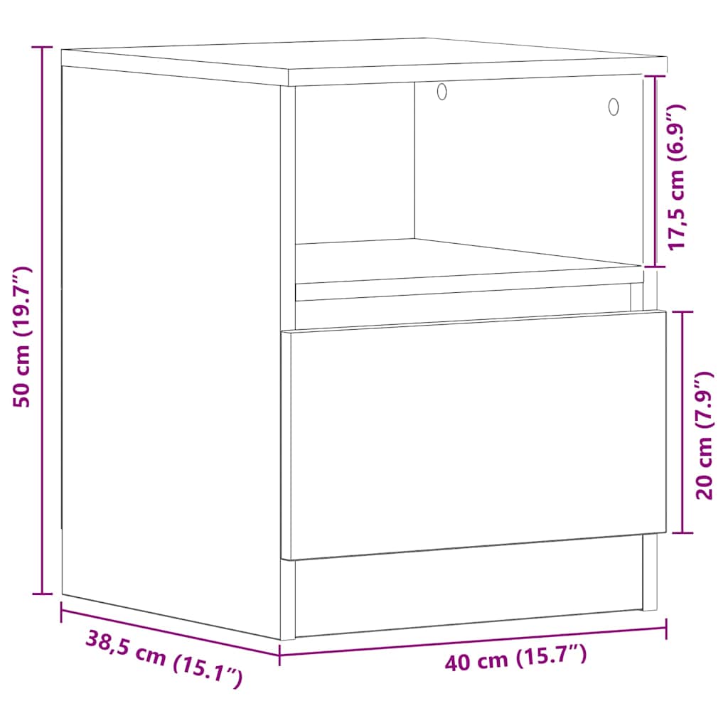 Armário de Cabeceira com gaveta Carvalho preto 40 x 40 x 50 cm
