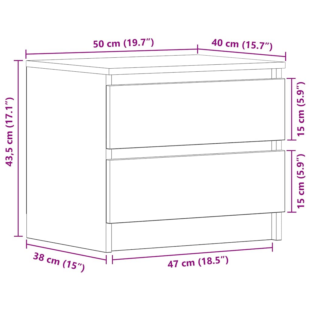 Armário de Cabeceira Carvalho preto 50 x 40 x 43.5 cm