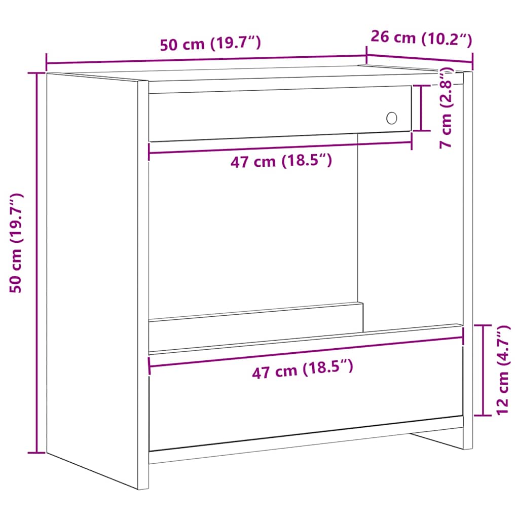 Mesa Lateral Carvalho preto 50 x 26 x 50 cm Madeira processada