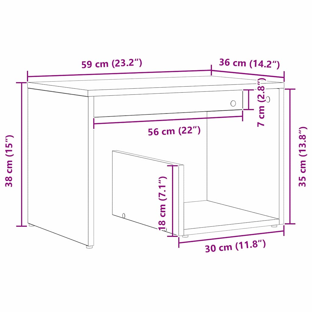 Mesa Lateral Carvalho preto 59 x 36 x 38 cm Madeira processada