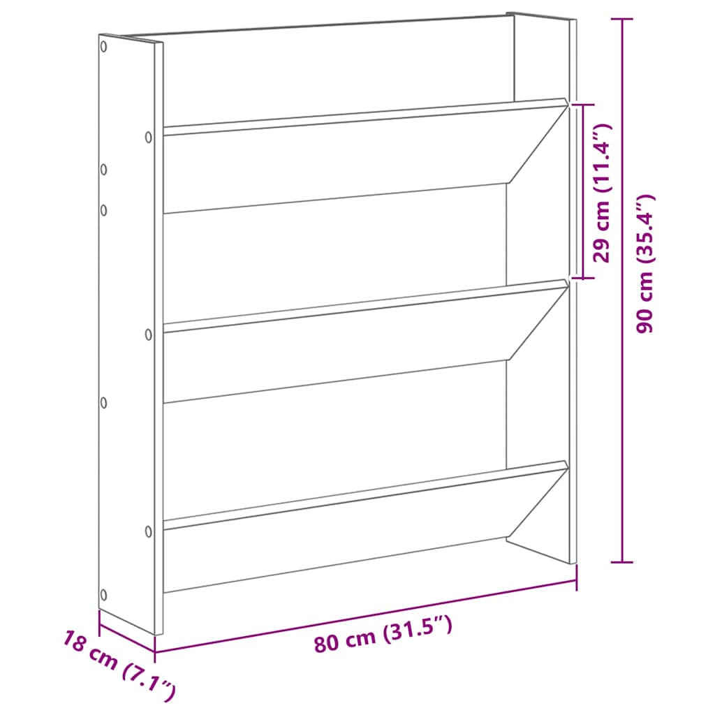Armário para Sapatos de Parede Carvalho Preto 80 x 18 x 90 cm