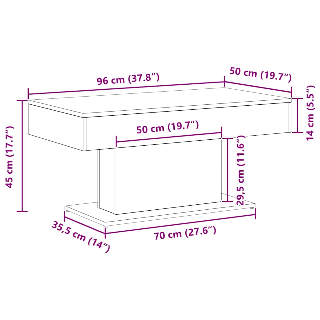 Mesa de centro Carvalho preto 96 x 50 x 45 cm