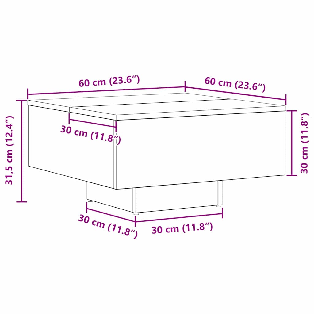 Mesa de centro Carvalho preto 60 x 60 x 31.5 cm