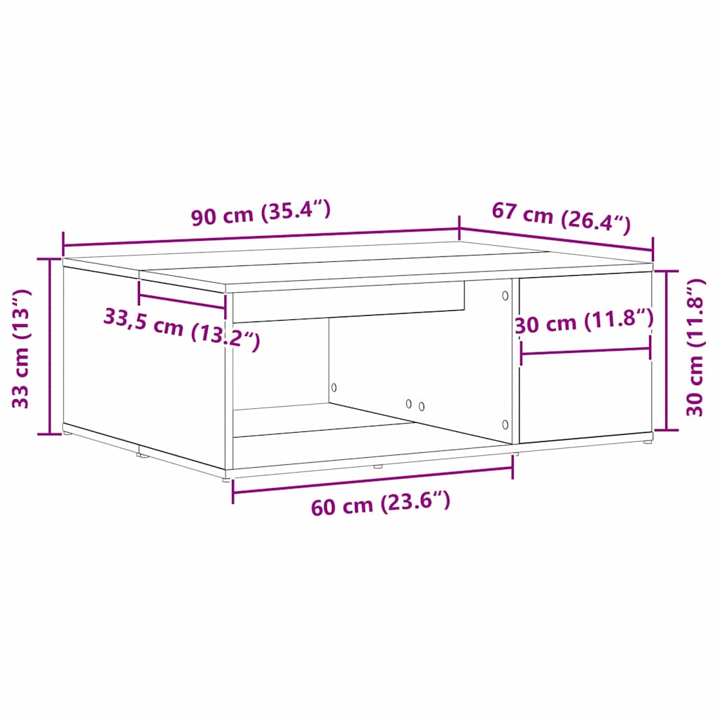 Mesa de centro Carvalho preto 90 x 67 x 33 cm