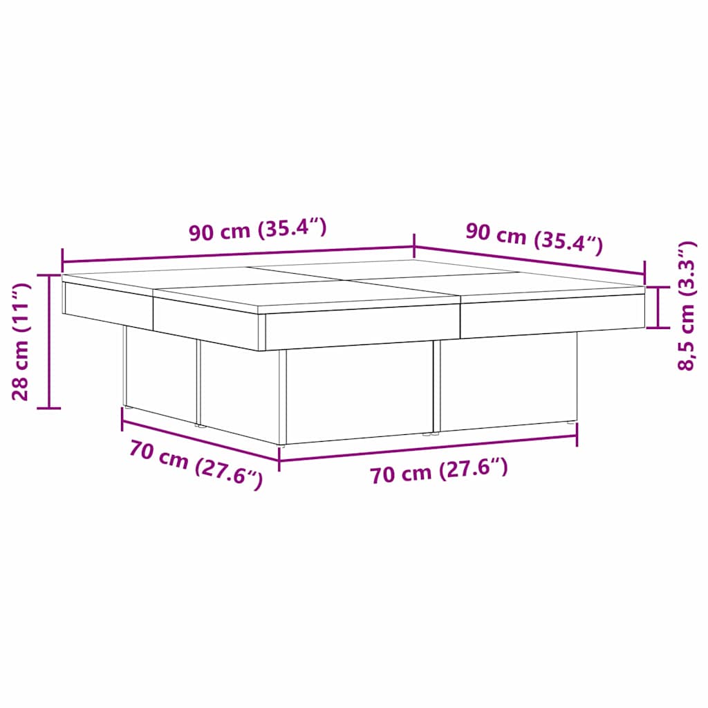 Mesa de centro Carvalho preto 90 x 90 x 28 cm