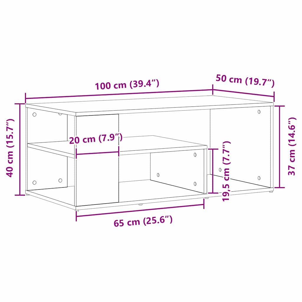 Mesa de centro Carvalho preto 100 x 50 x 40 cm