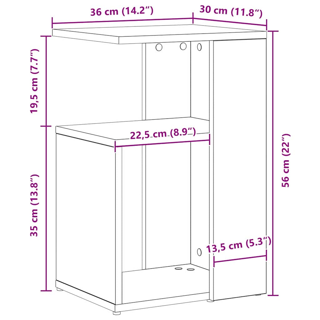 Mesa Lateral Carvalho preto 36 x 30 x 56 cm Madeira processada
