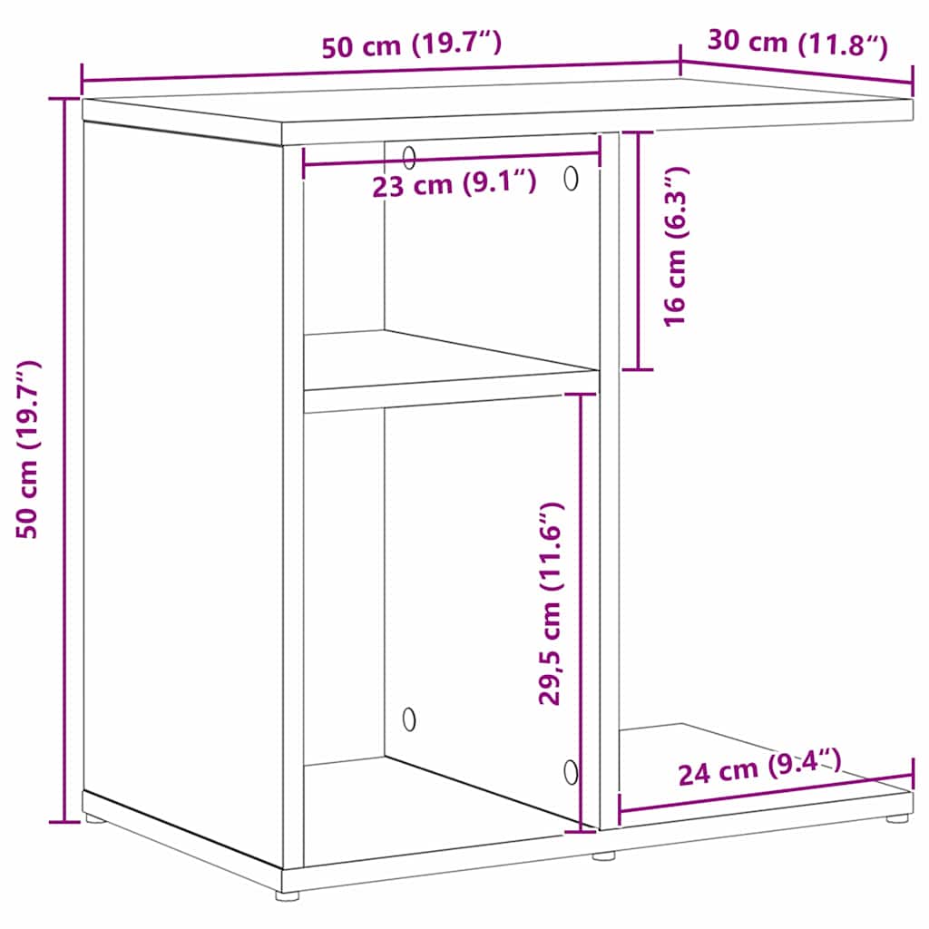 Mesa Lateral Carvalho preto 50 x 30 x 50 cm Madeira processada