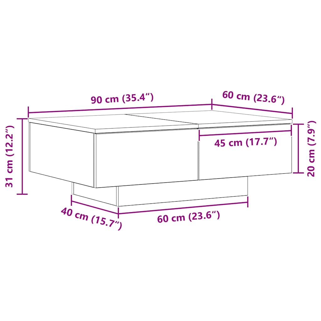 Mesa de centro Carvalho preto 90 x 60 x 31 cm