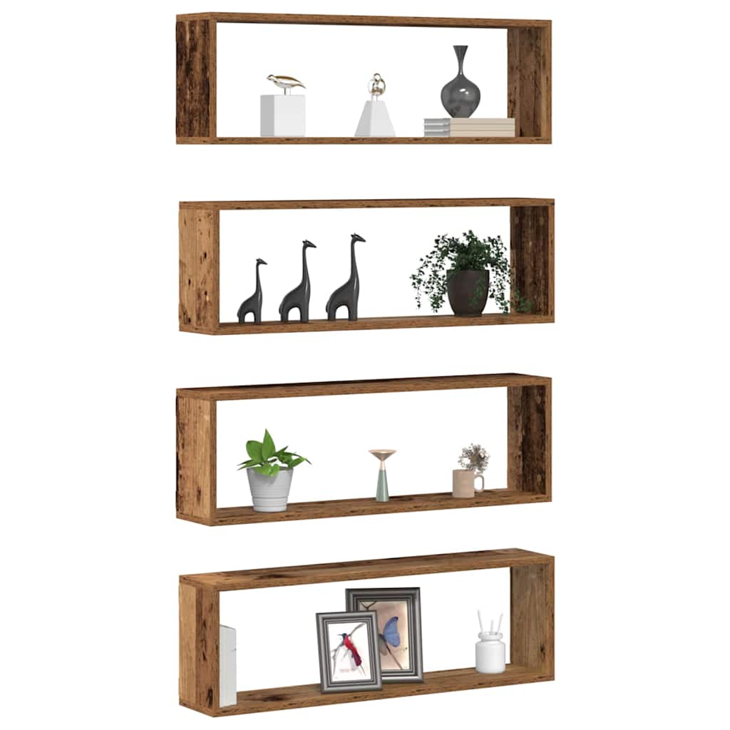 Prateleira de Parede 4 pcs Madeira Antiga 80 x 15 x 26 cm