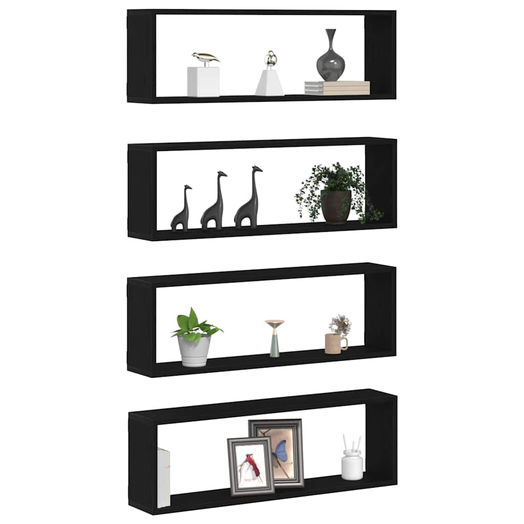 Prateleira de Parede 4 pcs Carvalho Preto 80 x 15 x 26 cm