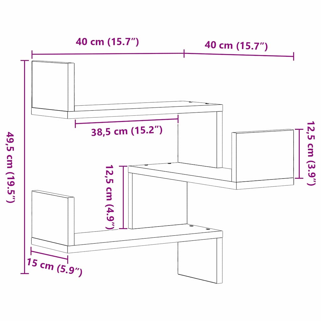 Estante de Canto de Parede com prateleira 2 pcs Carvalho preto