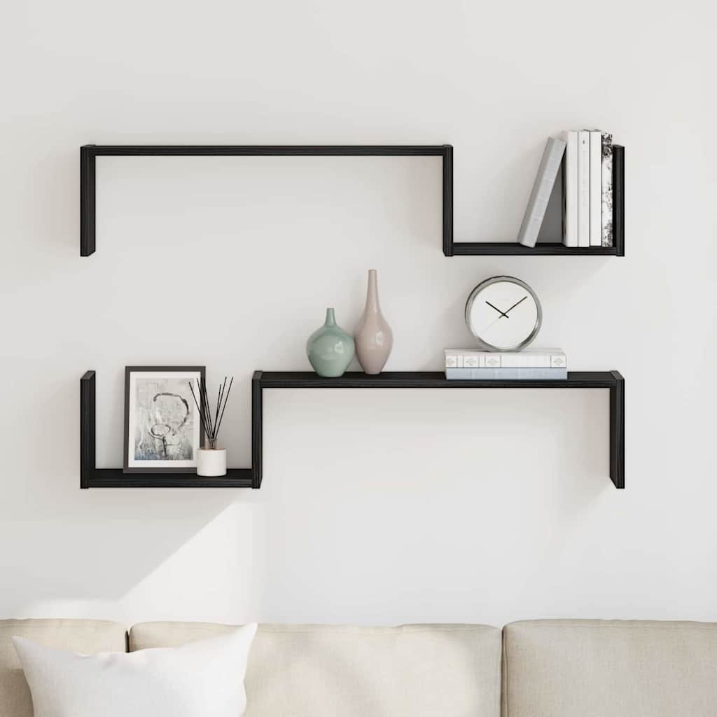 Prateleira de Parede 2 pcs Carvalho preto 100 x 15 x 20 cm