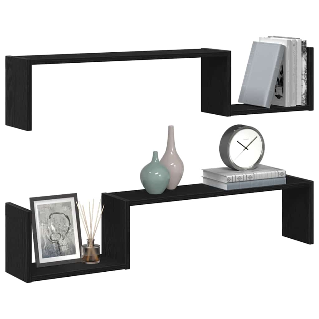 Prateleira de Parede 2 pcs Carvalho preto 100 x 15 x 20 cm