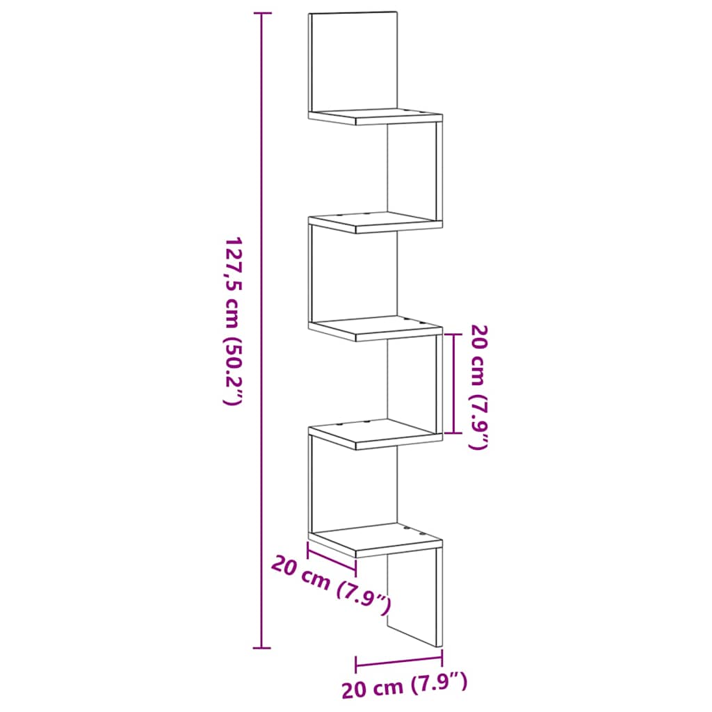 Prateleira de canto Carvalho Preto 20 x 20 x 127,5 cm
