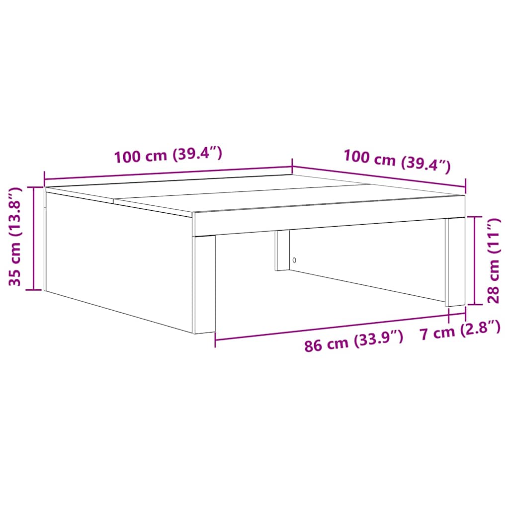 Mesa de centro Carvalho preto 100 x 100 x 35 cm