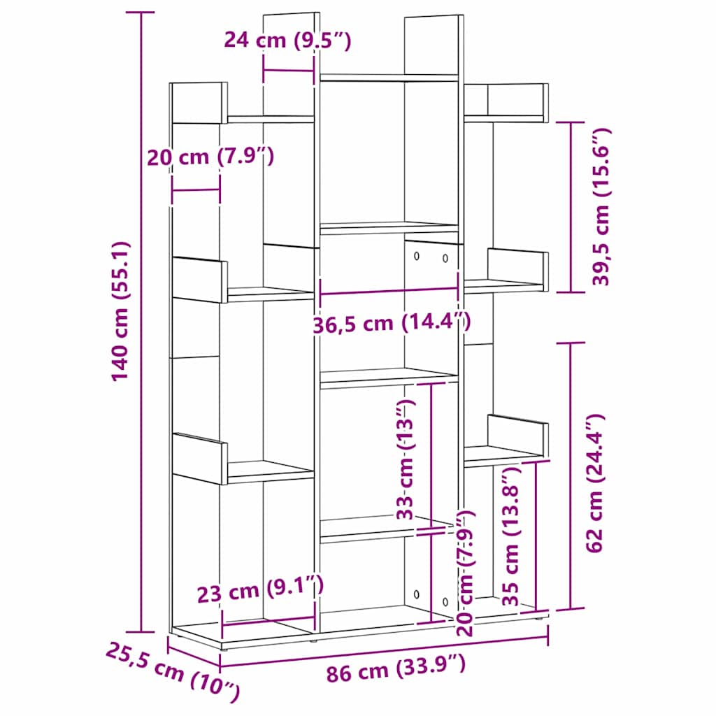 Estante Carvalho preto 86 x 25.5 x 140 cm Madeira processada