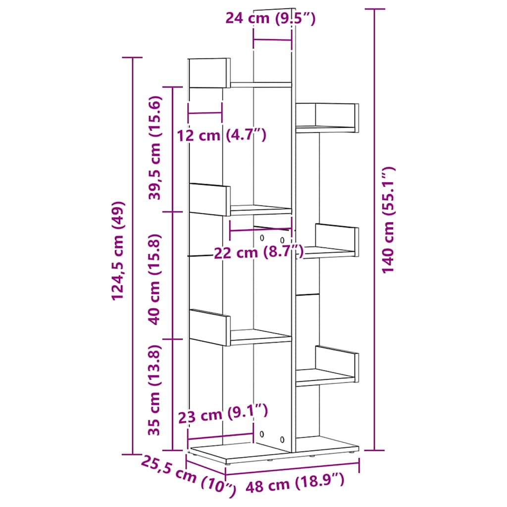 Estante Carvalho preto 48 x 25.5 x 140 cm Madeira processada