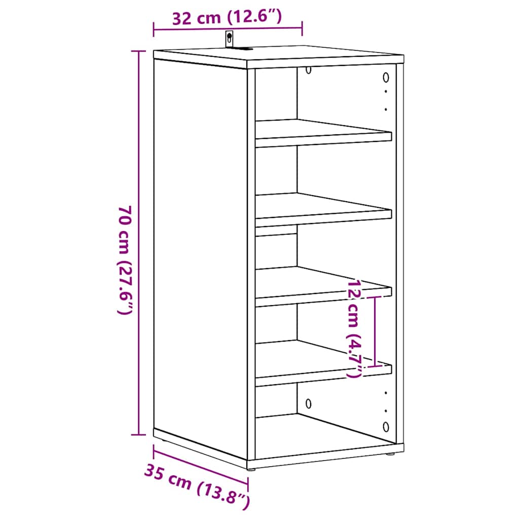 Armário de Sapatos Carvalho Preto 32 x 35 x 70 cm