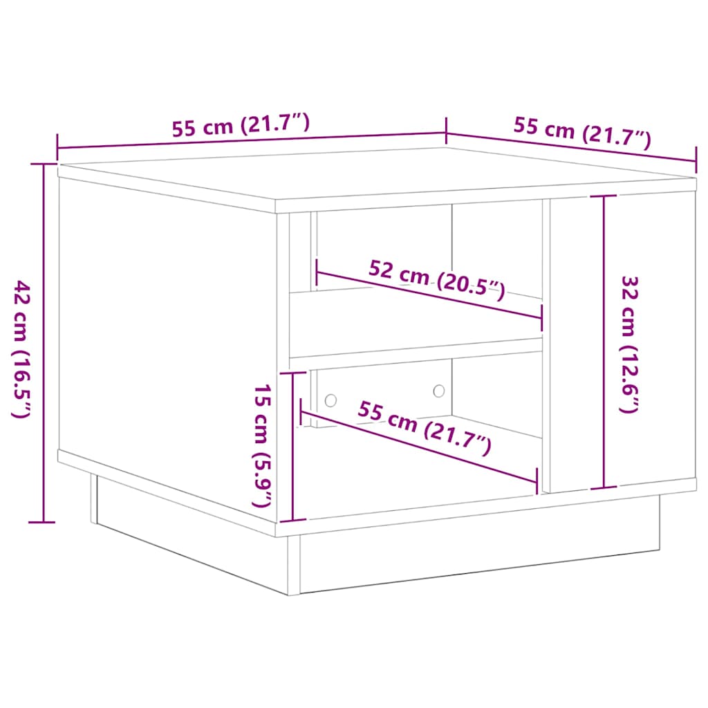 Mesa de centro Carvalho preto 55 x 55 x 42 cm