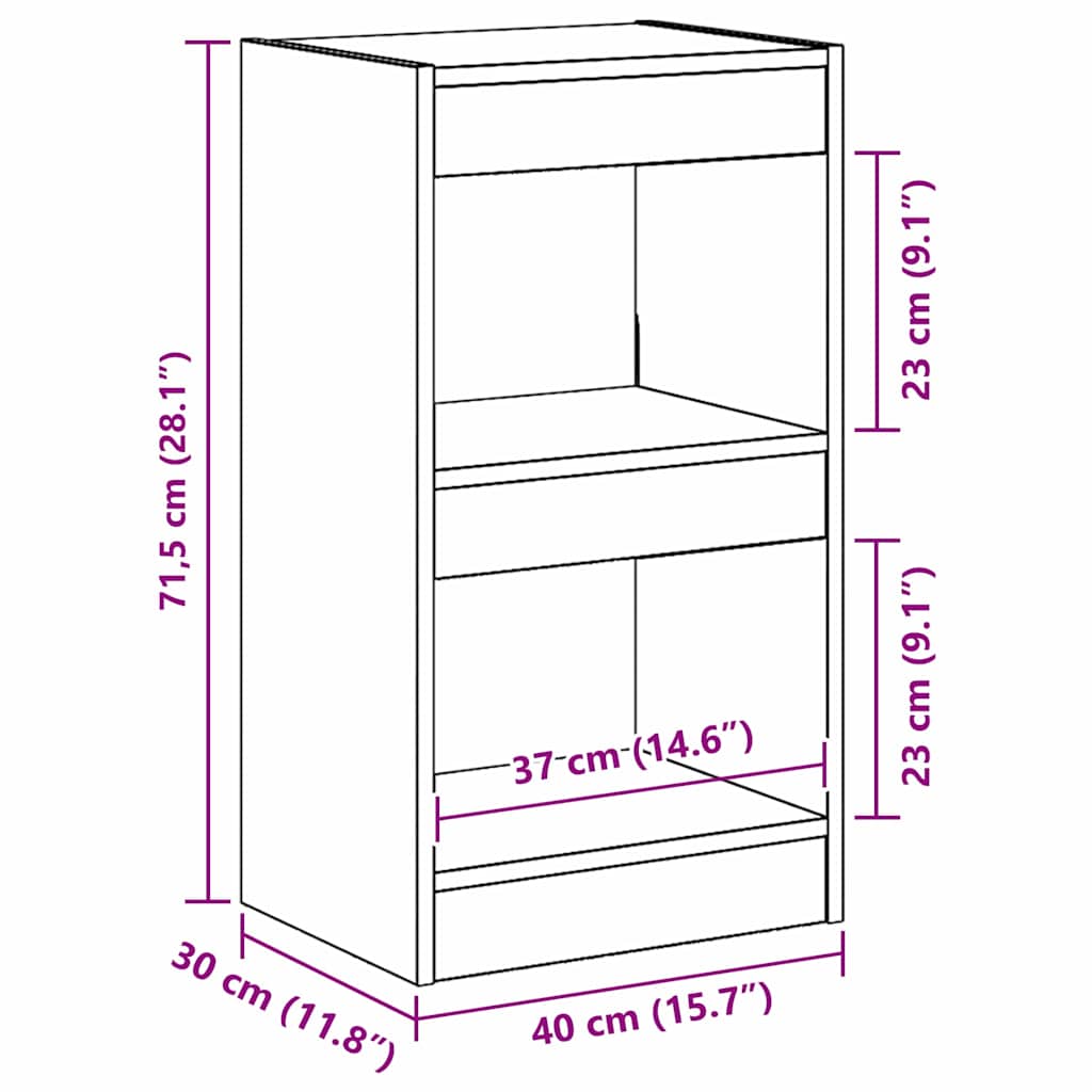 Gabinete de Livros Carvalho Preto 40 x 30 x 71,5 cm