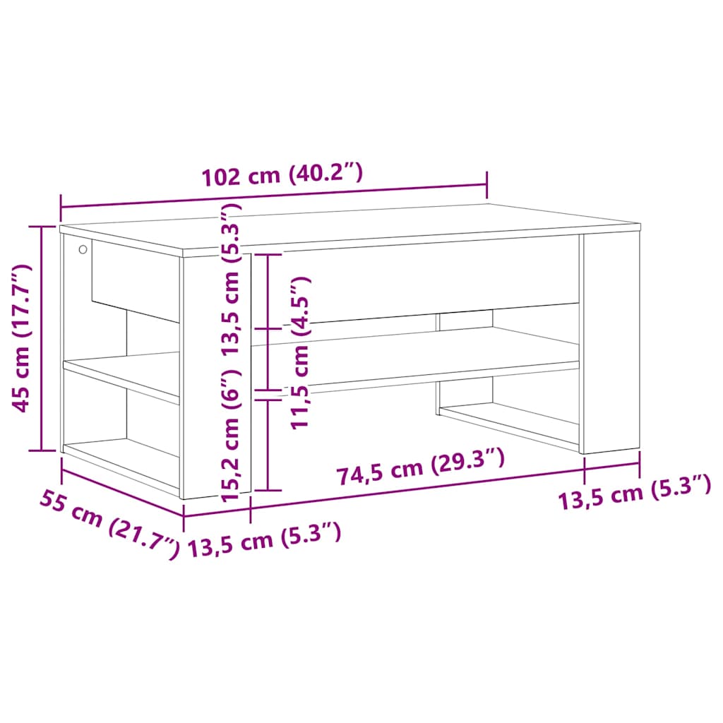 Mesa de centro Madeira antiga 102 x 55 x 45 cm