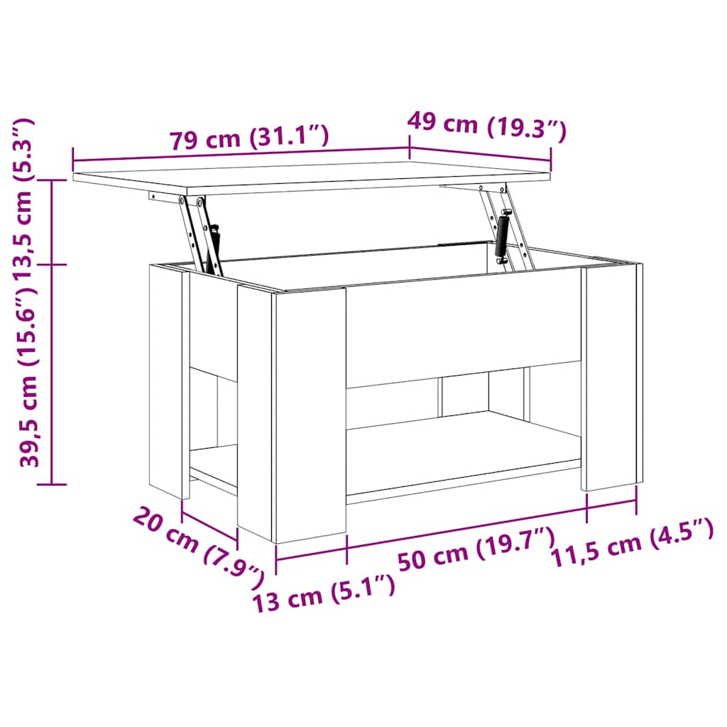 Mesa de centro Carvalho preto 79 x 49 x 41 cm
