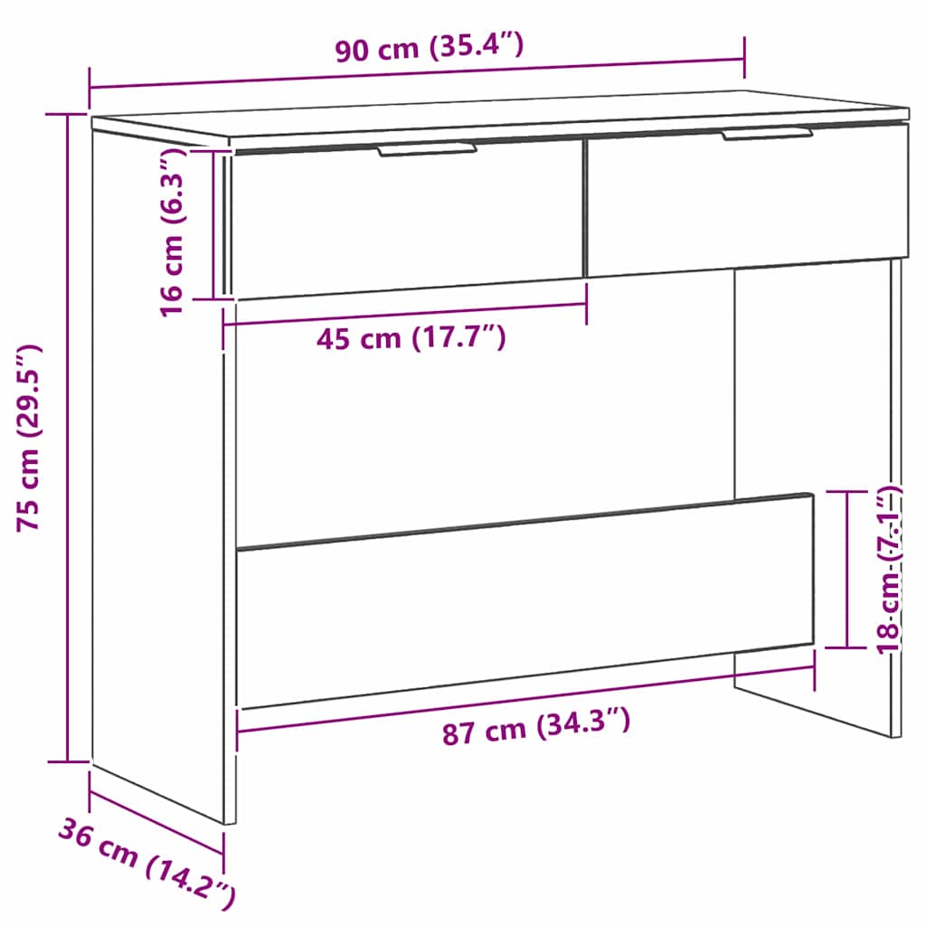 Aparador Carvalho preto 90 x 36 x 75 cm Madeira processada