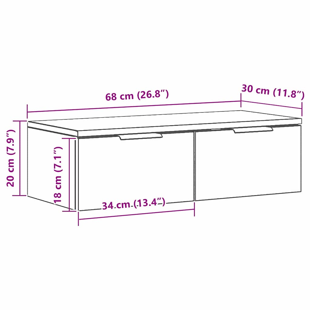 Armário de Parede com gaveta Carvalho preto 68 x 30 x 20 cm