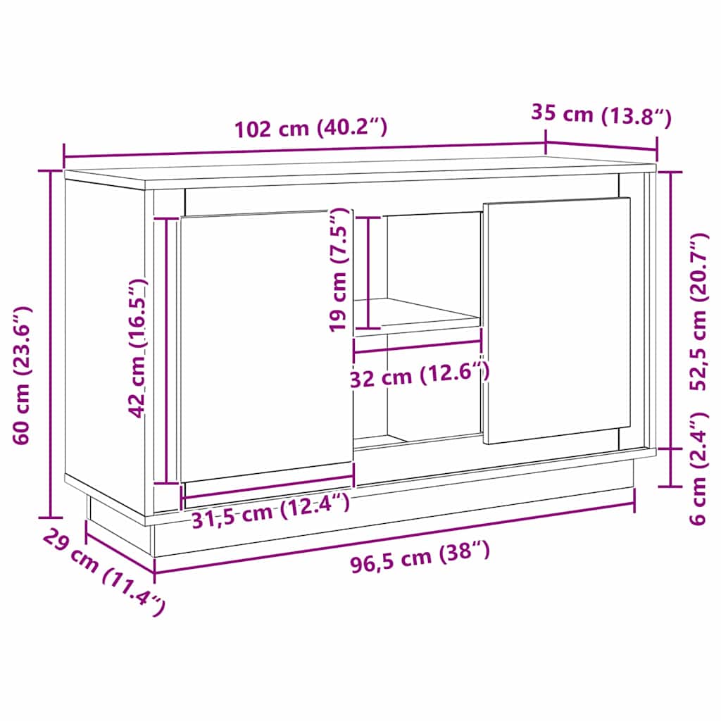 Aparador Carvalho preto 102 x 35 x 60 cm Madeira processada