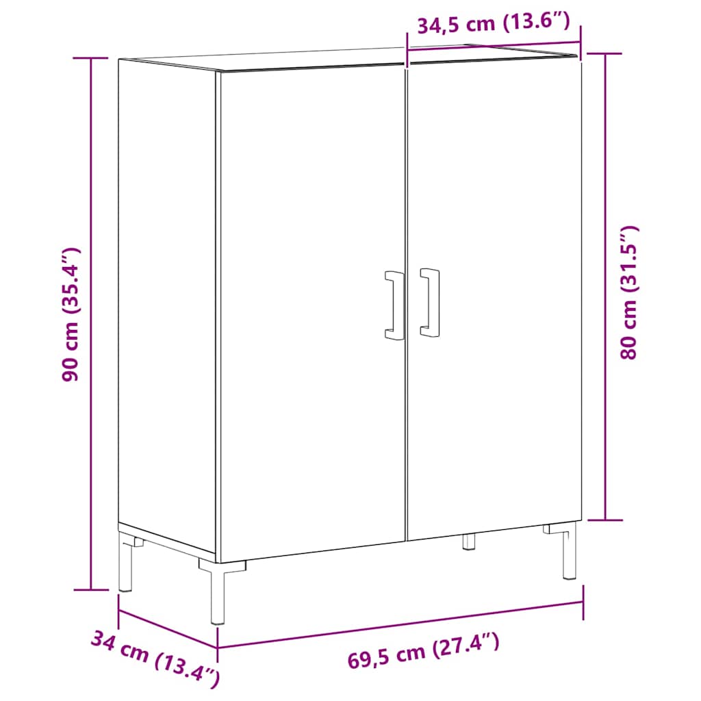 Aparador Carvalho Preto 69.5 x 34 x 90 cm Madeira processada