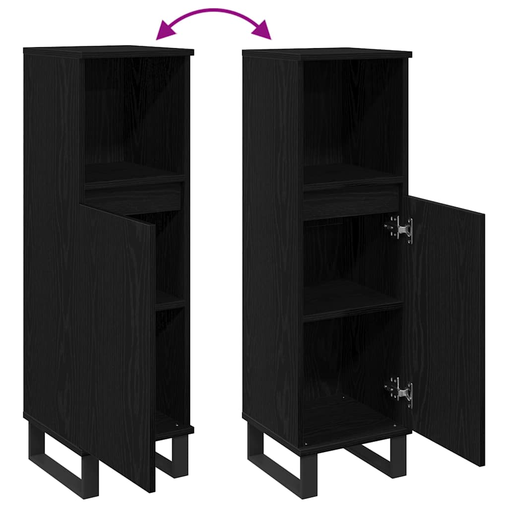 Armário de Banheiro com porta Carvalho Preto 30 x 30 x 100 cm