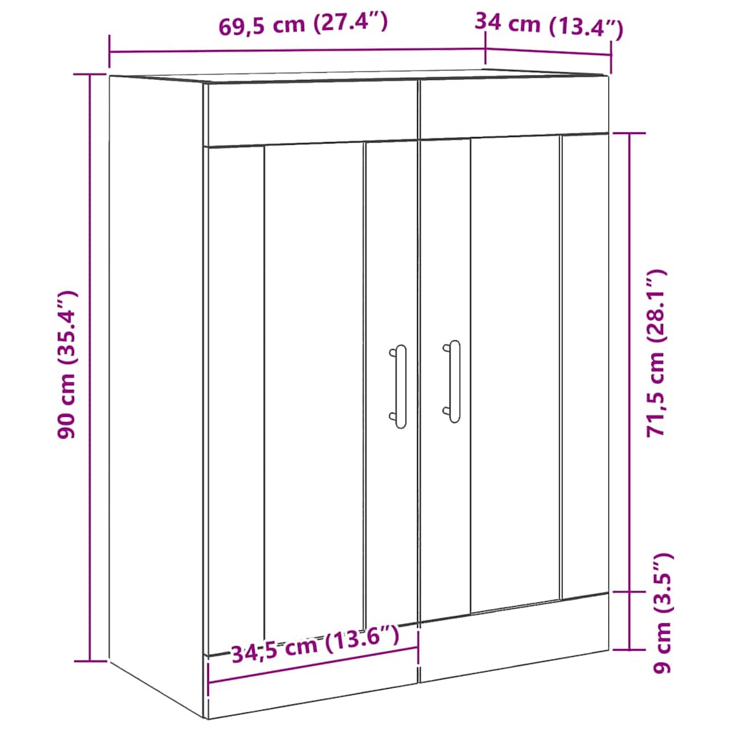 Estante de Parede Carvalho preto 69.5 x 34 x 90 cm