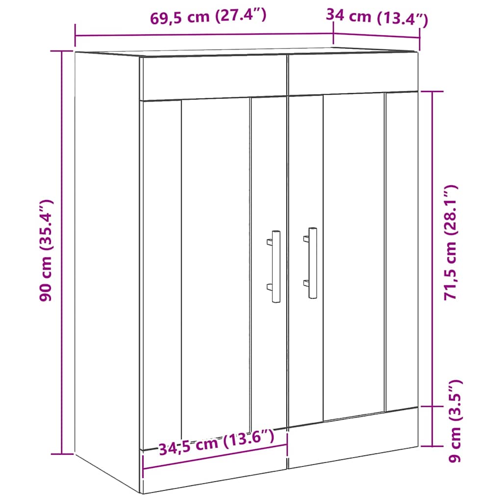 Estante de Parede Carvalho preto 69.5 x 34 x 90 cm