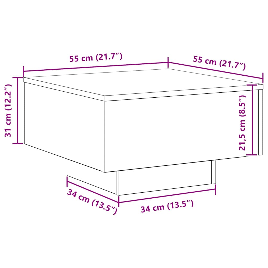Mesa de centro Carvalho Artesanal 55 x 55 x 31 cm
