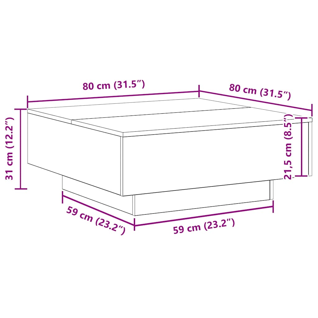 Mesa de centro Carvalho preto 80 x 80 x 31 cm