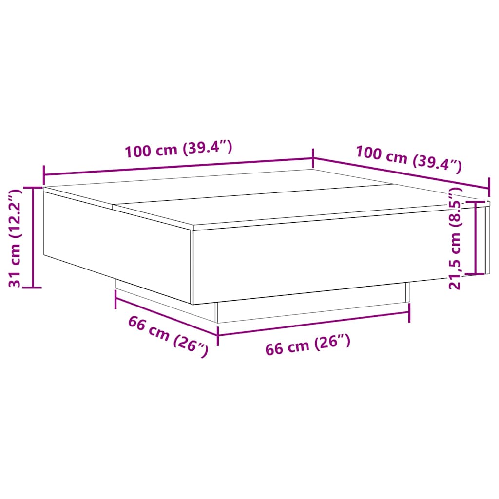 Mesa de centro Carvalho Artesanal 100 x 100 x 31 cm
