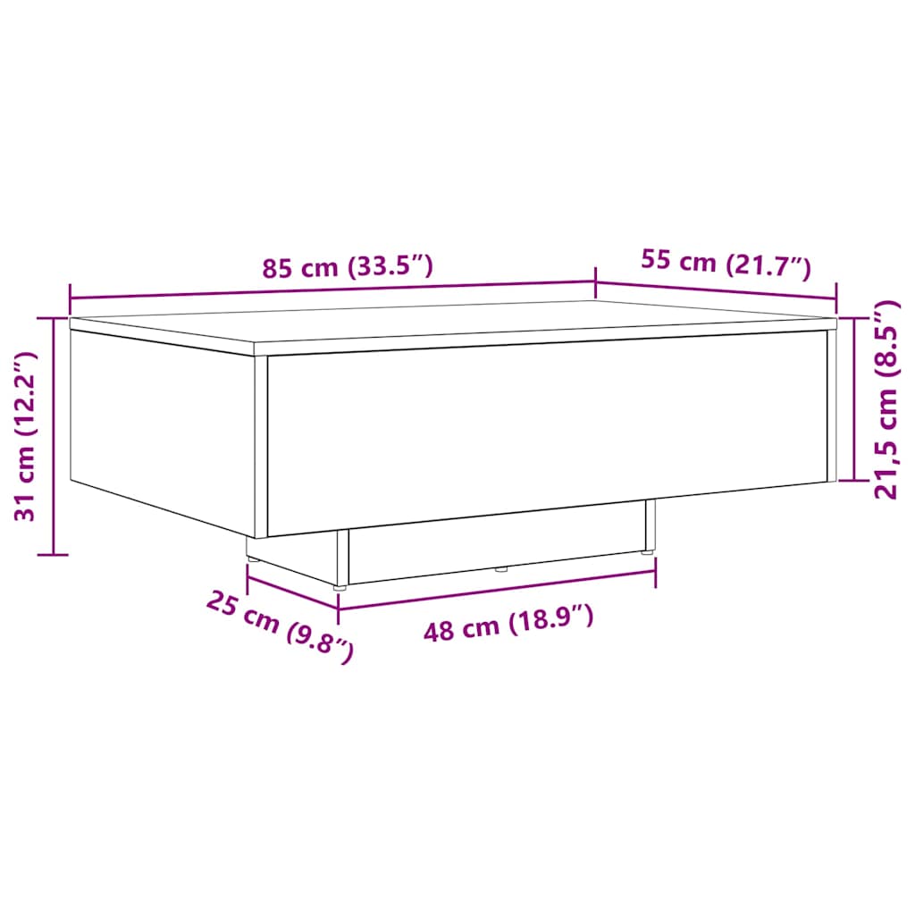 Mesa de centro Carvalho Preto 85 x 55 x 31 cm
