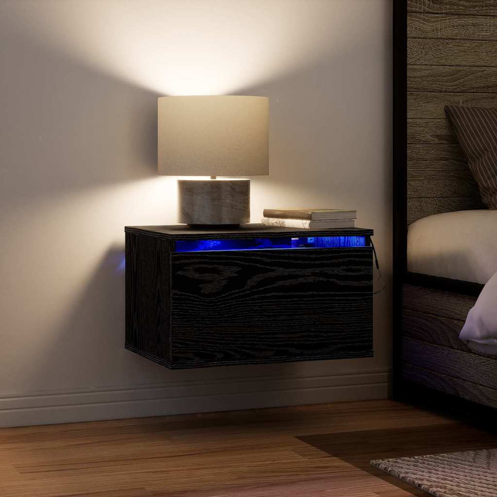 Armário de Cama Montado na Parede com gaveta com Carvalho Preto