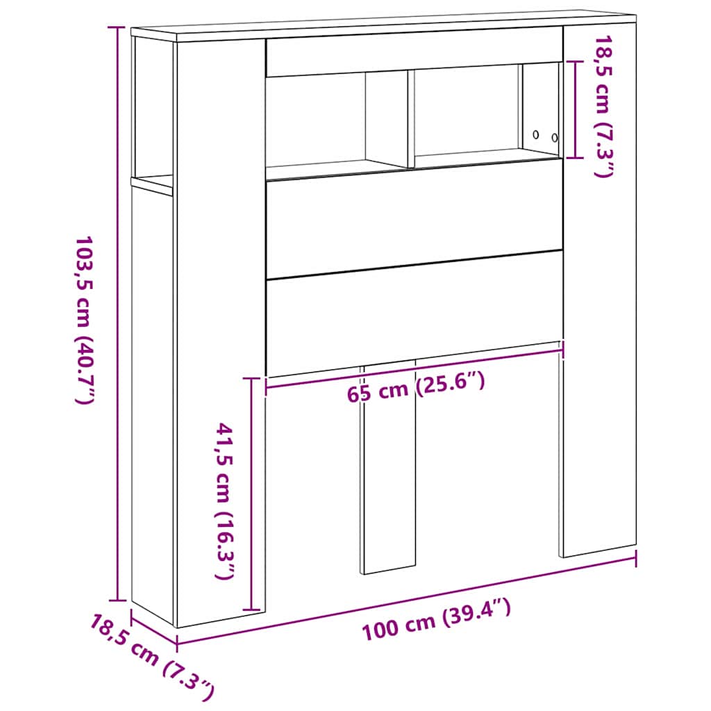 Cabeceira LED Carvalho preto 100 x 18.5 x 103.5 cm