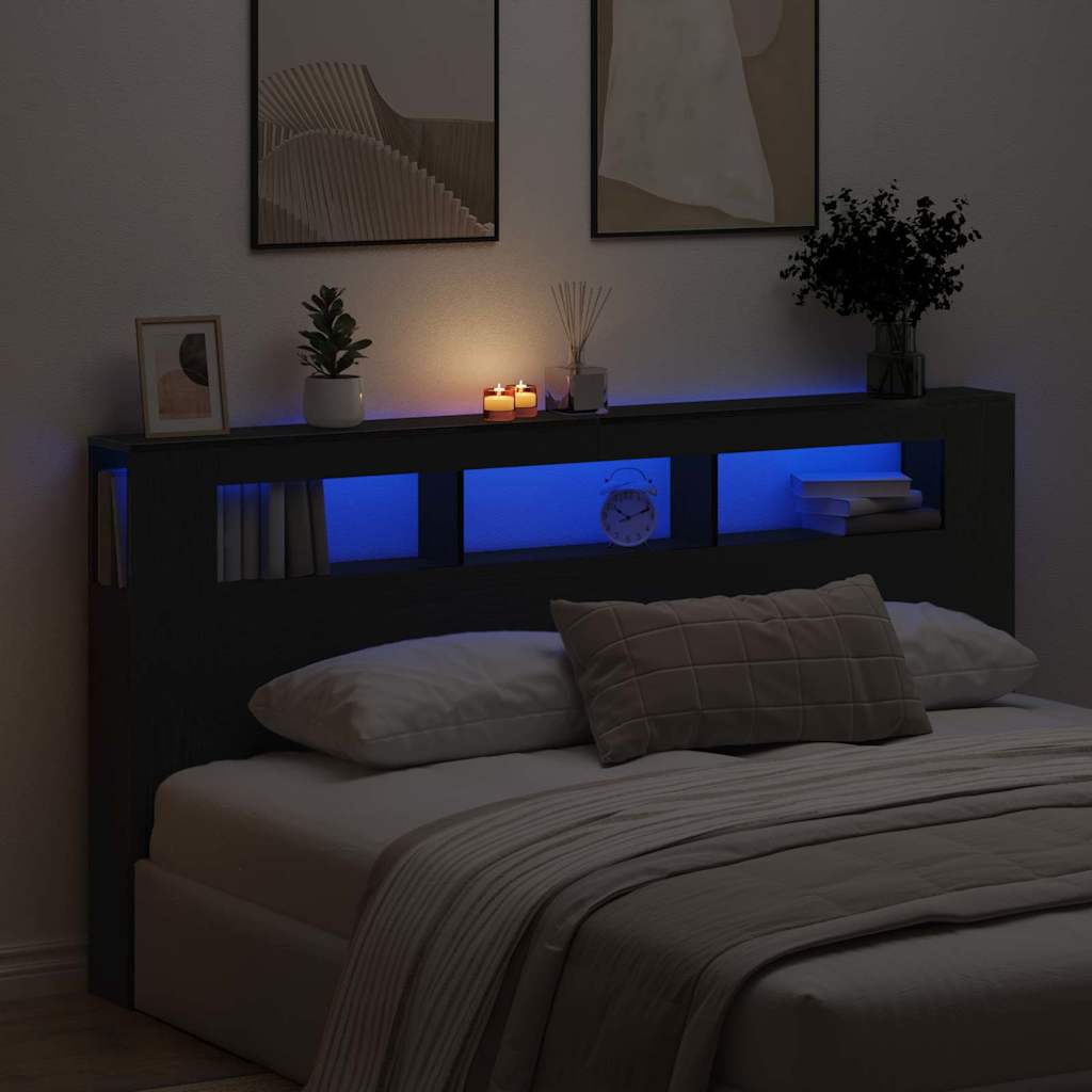 Cabeceira LED Carvalho preto 200 x 18.5 x 103.5 cm